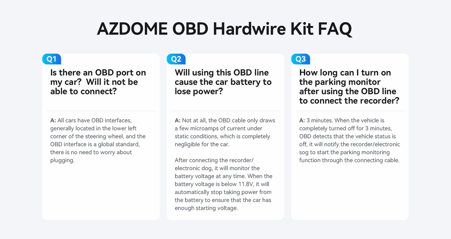 AZDOME Dashcam OBD2 Hardwire Parking Mode Power Cable Kit (Fits: Azdome)