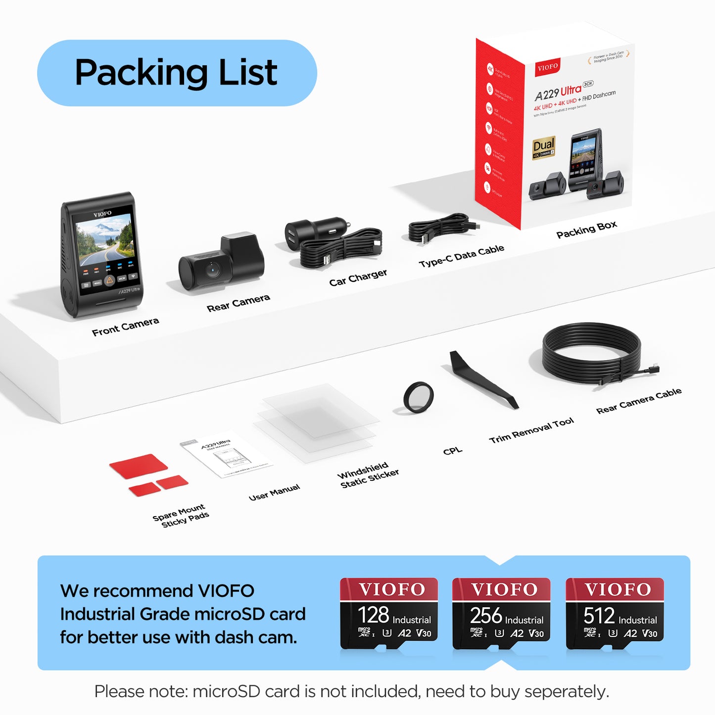 VIOFO A229 Ultra Dual 4K UHD 2-Channel Dash Cam