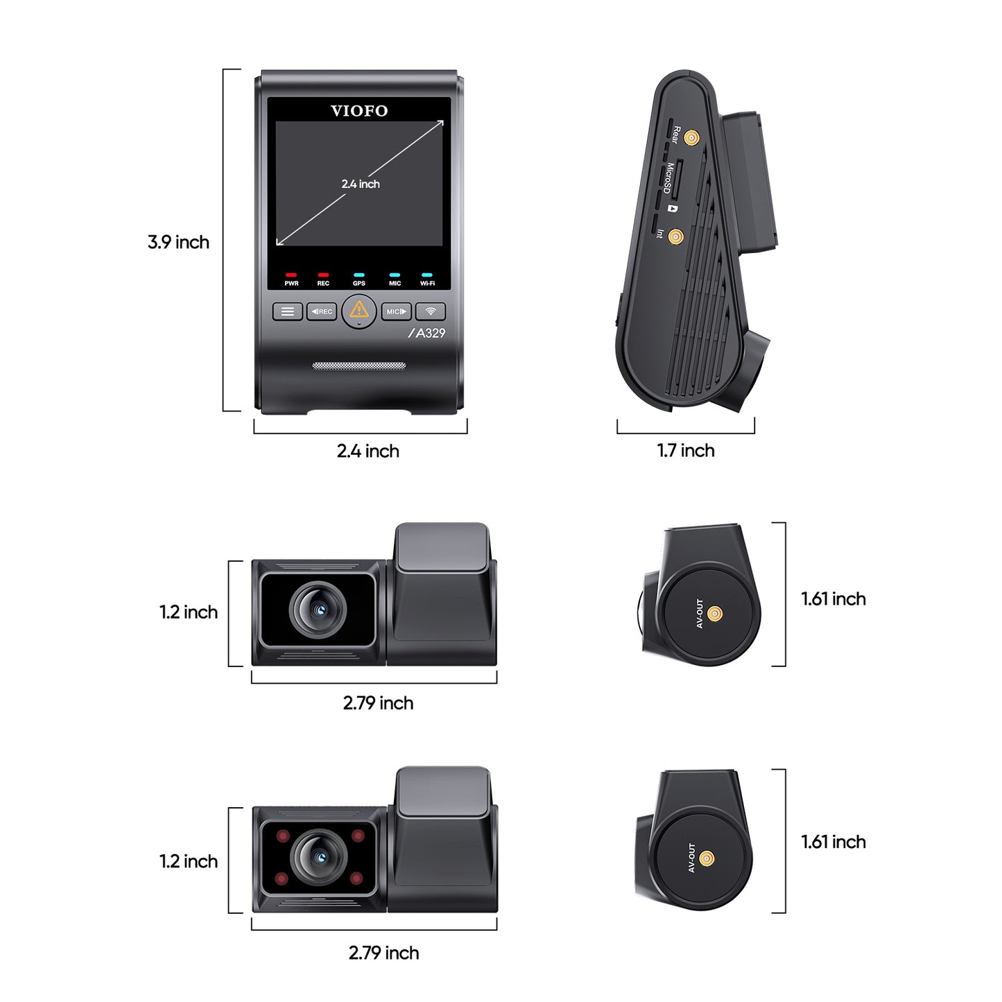 VIOFO A329S 3CH HK6 4K 60FPS UHD + 2K 210-degree FOV Interior Cabin 3-Channel Dash Cam + Hardwire + 128GB Kit