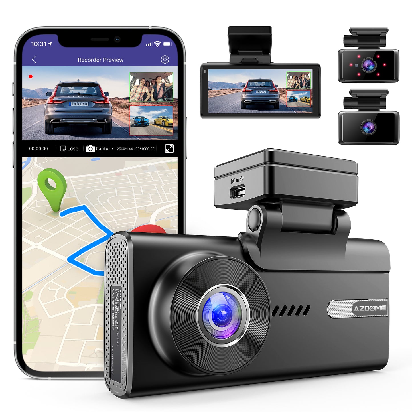 AZDOME M580 4K 64GB 3-Channel Dash Cam