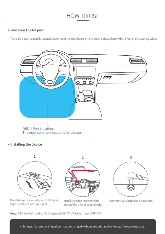 Dashcam OBD2 Hardwire Parking Mode Power Cable Kit (Fits: BlackVue)