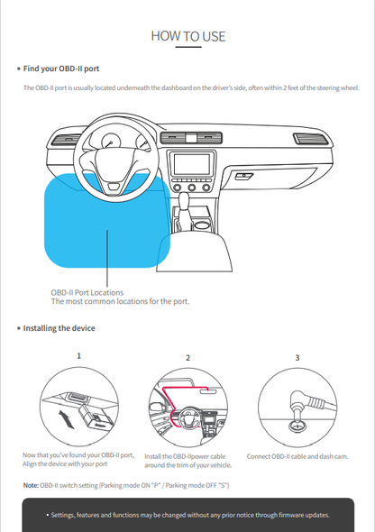 Dashcam OBD2 Hardwire Parking Mode Power Cable Kit (Fits: BlackVue)