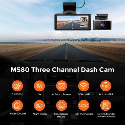 AZDOME M580 4K 64GB 3-Channel Dash Cam