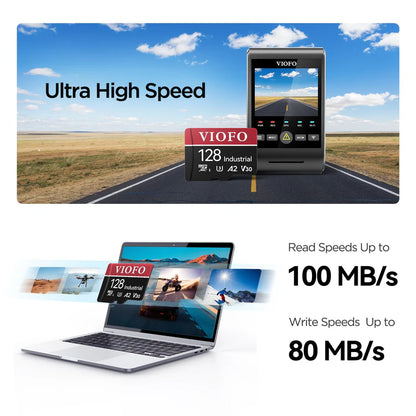 VIOFO 128GB Industrial Grade microSD Card U3 A2 V30 High Speed Memory Card with Adapter Support Ultra HD 4K Video Recording