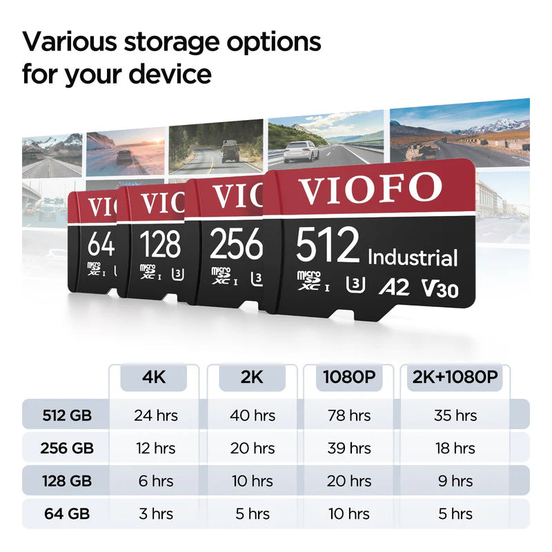 VIOFO 128GB Industrial Grade microSD Card U3 A2 V30 High Speed Memory Card with Adapter Support Ultra HD 4K Video Recording