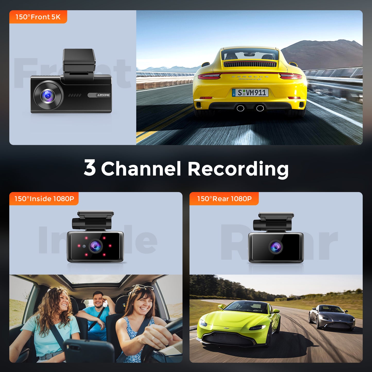 AZDOME M580 4K 64GB 3-Channel Dash Cam