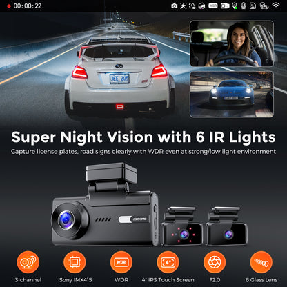 AZDOME M580 4K 64GB 3-Channel Dash Cam