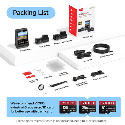 [Installed] VIOFO A229 Ultra Dual 4K + Fisheye Interior IR-Camera 3CH HK4 128GB Package